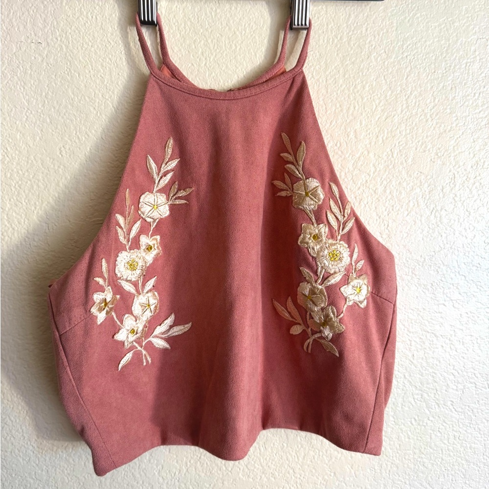 SHE + SKY Pink Halter Crop Top